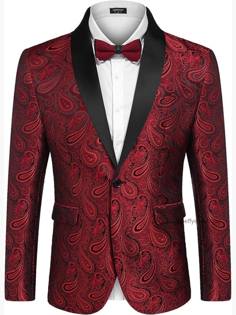 Mens Slim Fit Tuxedo Jacket Shawl Collar Paisley Prom Wedding Formal